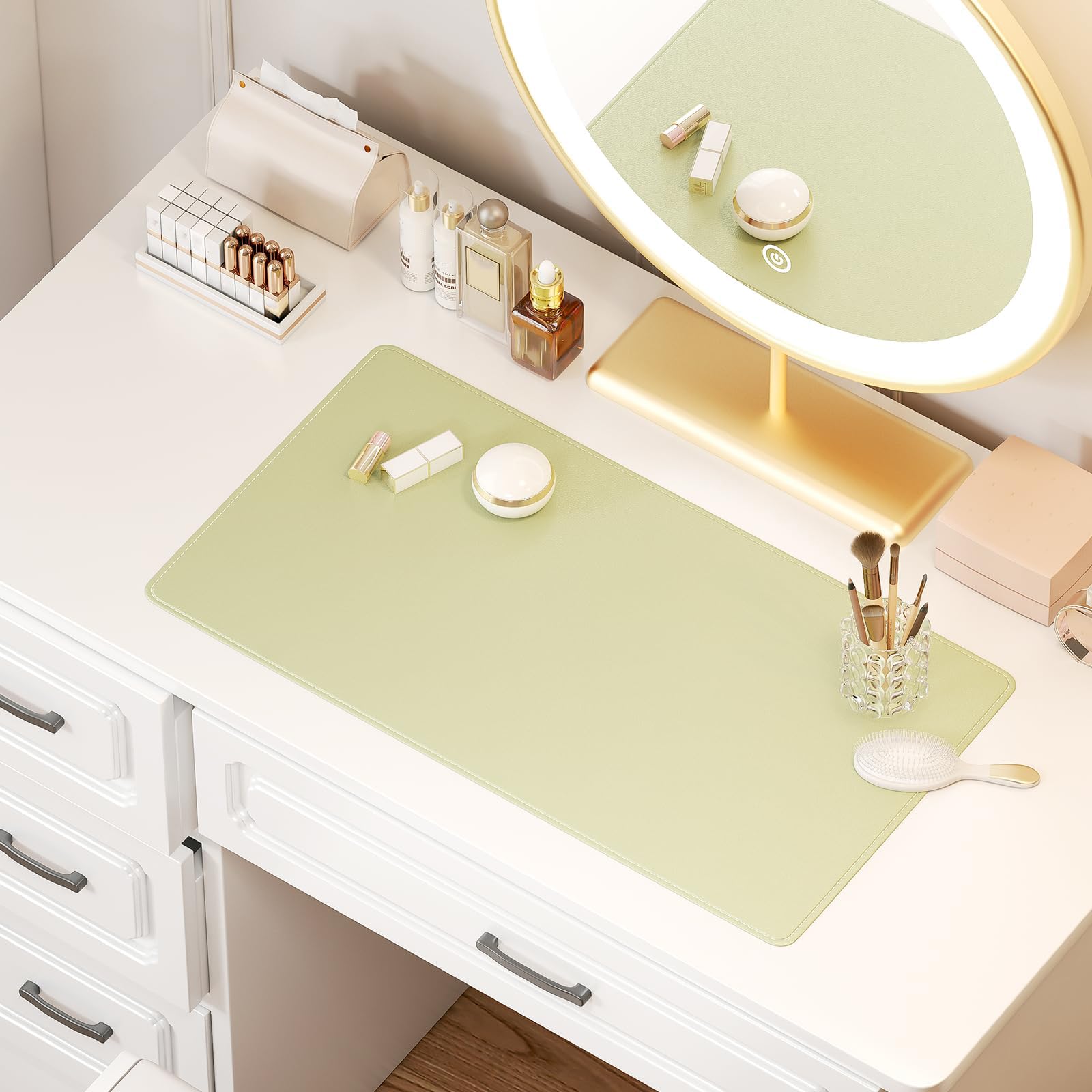 Makeup Mat, Dual-Sided Waterproof Vanity Protector Mat, Non-Slip PU Laptop Pad, Large Mouse Mat, Dresser Cover Accessories, Writing Desk Pad for