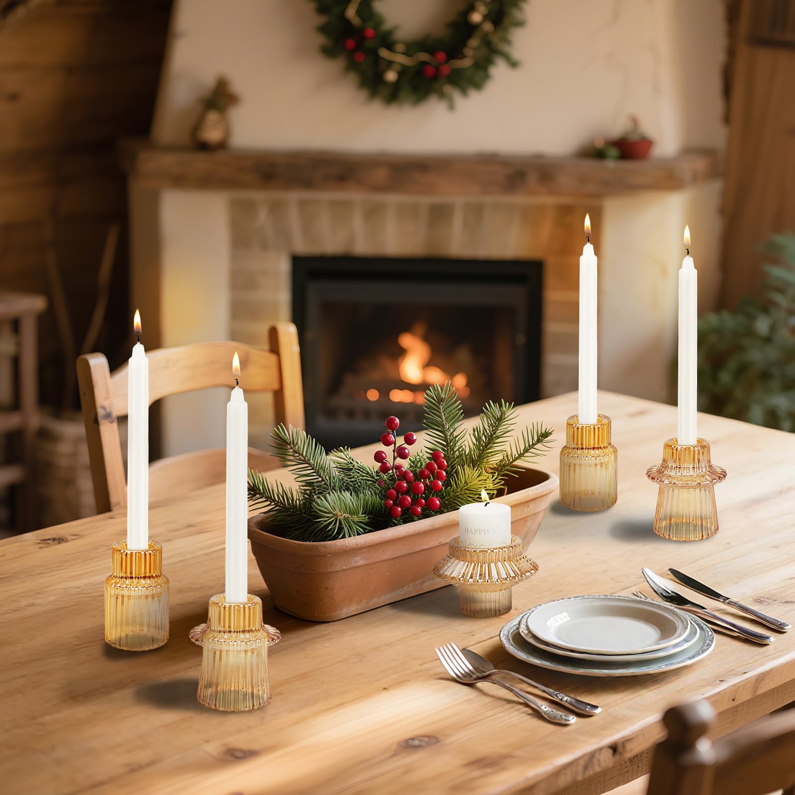Portacandele Vetro, Set di 8 Porta Candele da Tavolo, Portalumini Trasparente per Decorazioni Matrimoni, Natale, Festival, Tavolo