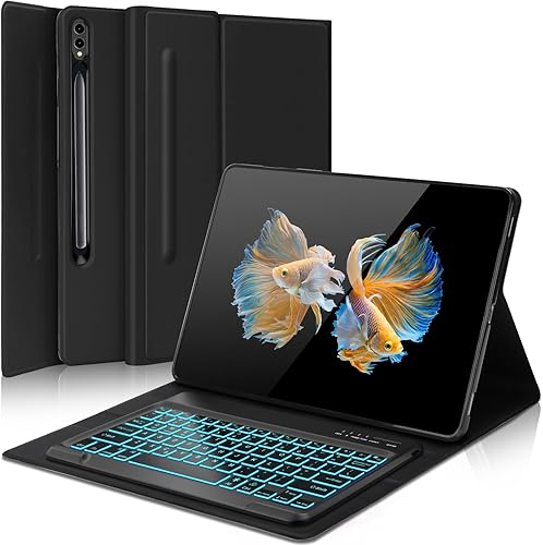 Funda para teclado Galaxy Tab S9 Ultra, Tab S9 Ultra con teclado retroiluminado de 7 colores, funda protectora inteligente con soporte para S Pen