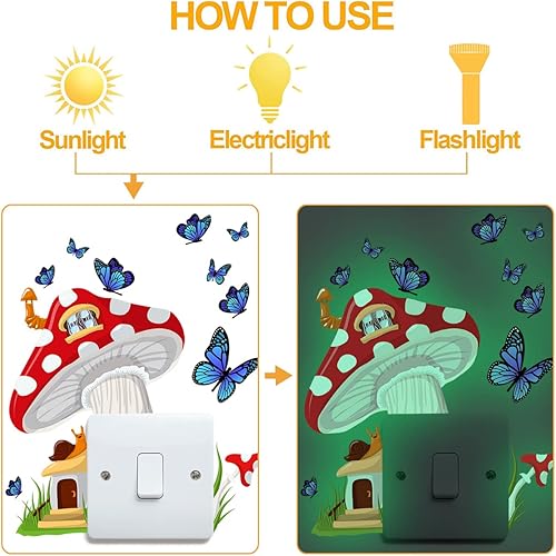Miniatura 3 de Calcomanía de pared que brilla en la oscuridad con forma de hongo grande, calcomanías luminosas de pared para casa de caracol, hierba azul,