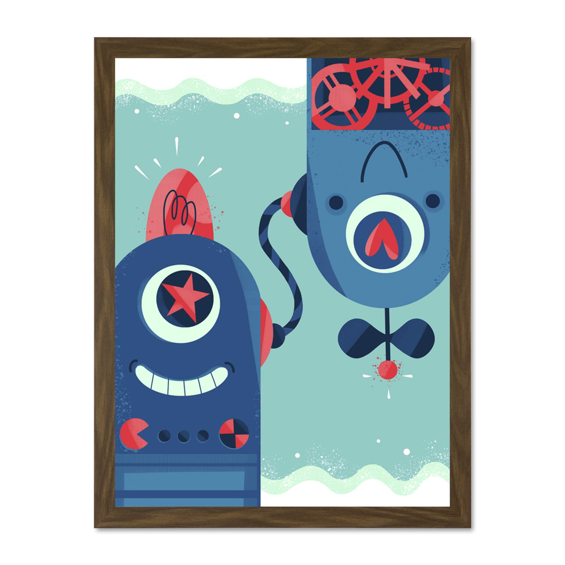 Wee Blue Coo Robot Friends Large Framed Art Print Wall Poster 18x24 inch