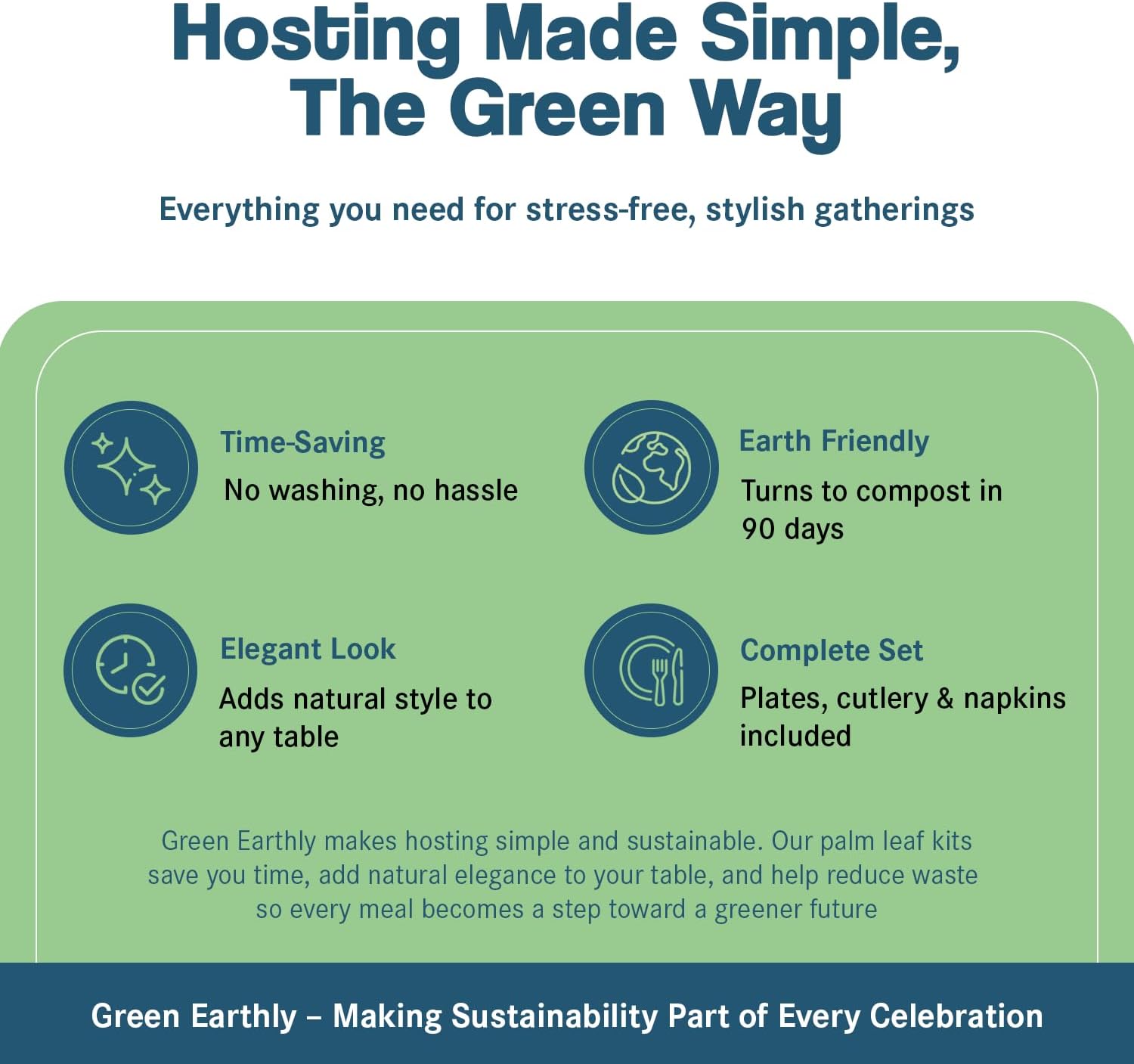 Palm Leaf Party Pack, Compostable, Biodegradable, Disposable, Sturdy, Eco-Friendly, Microwave Safe. 10'' & 7'' Square Plates, Wooden Cutlery & Napkins (For 25 People - 175 total items). - Image 8