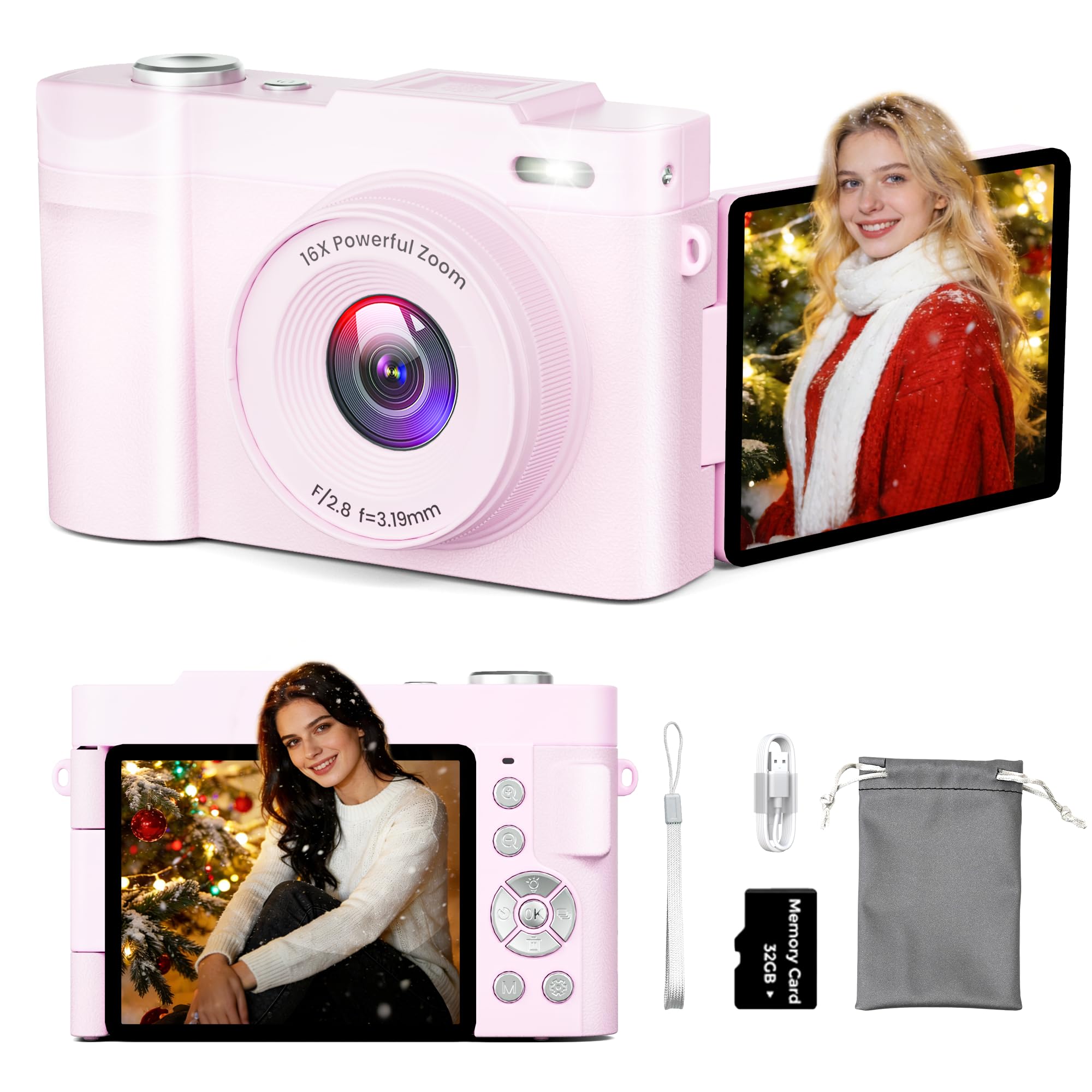 4K Digitalkamera für Fotografie Autofokus, Kompakte 50MP Kamera mit 180° Flip Screen, 16X Digitalzoom, Camara Fotografica mit 32GB Karte - Großartig für Vlogging und Lernen Fotografie