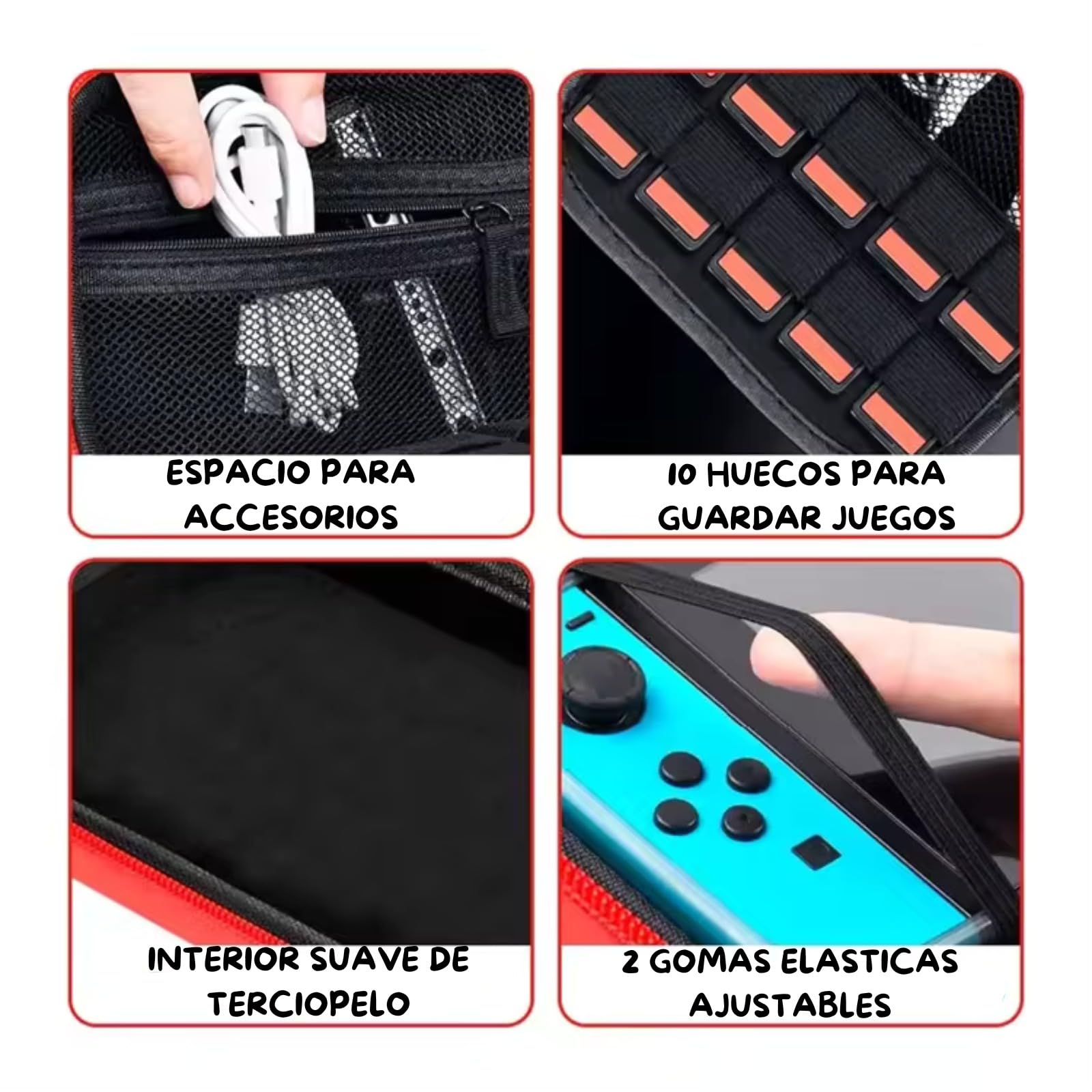 BLARO'S ORIGINAL | Funda Compatible con Nintendo Switch y OLED - Funda de Transporte para Consola y Accesorios - Estuche de Viaje con 10 Ranuras para Tarjetas de Juego - Rojo y Azul