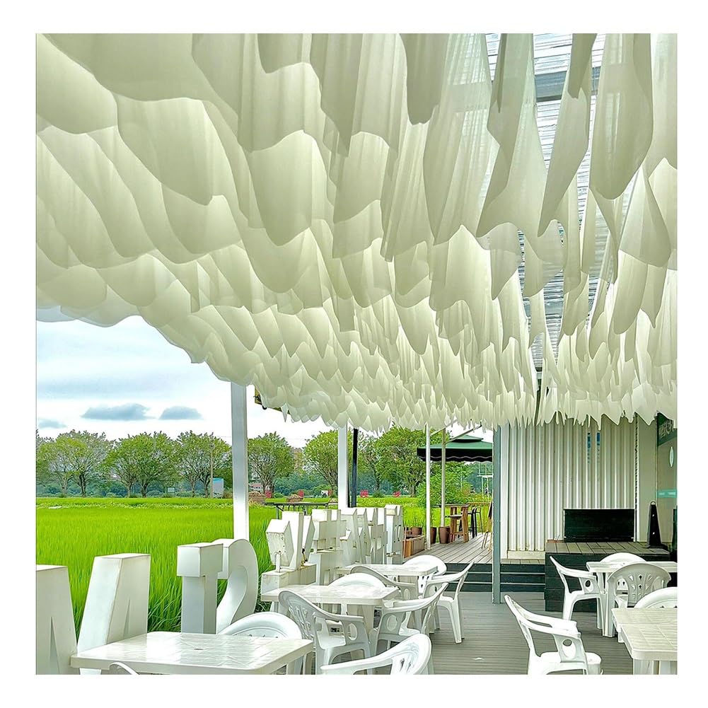 Lot de 10 Rideaux pour pergola pour la décoration de tonnelles | Bandes de tissu avec câble en acier, Usage intérieur et extérieur Pour mariages, restaurants, scènes(45x1000cm)