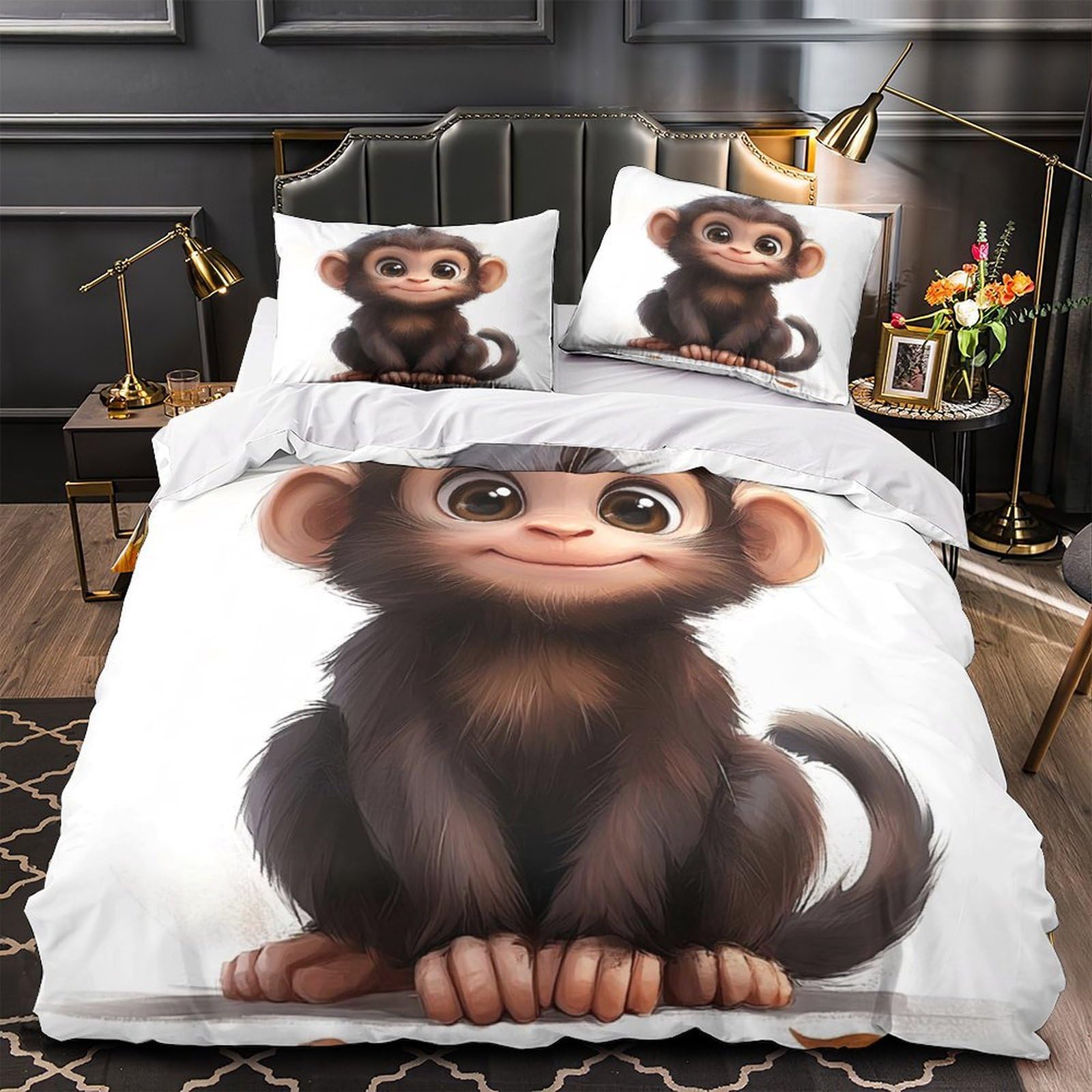 Linge de lit microfibre hypoallergénique ultra douce imprimé singe 3D léger