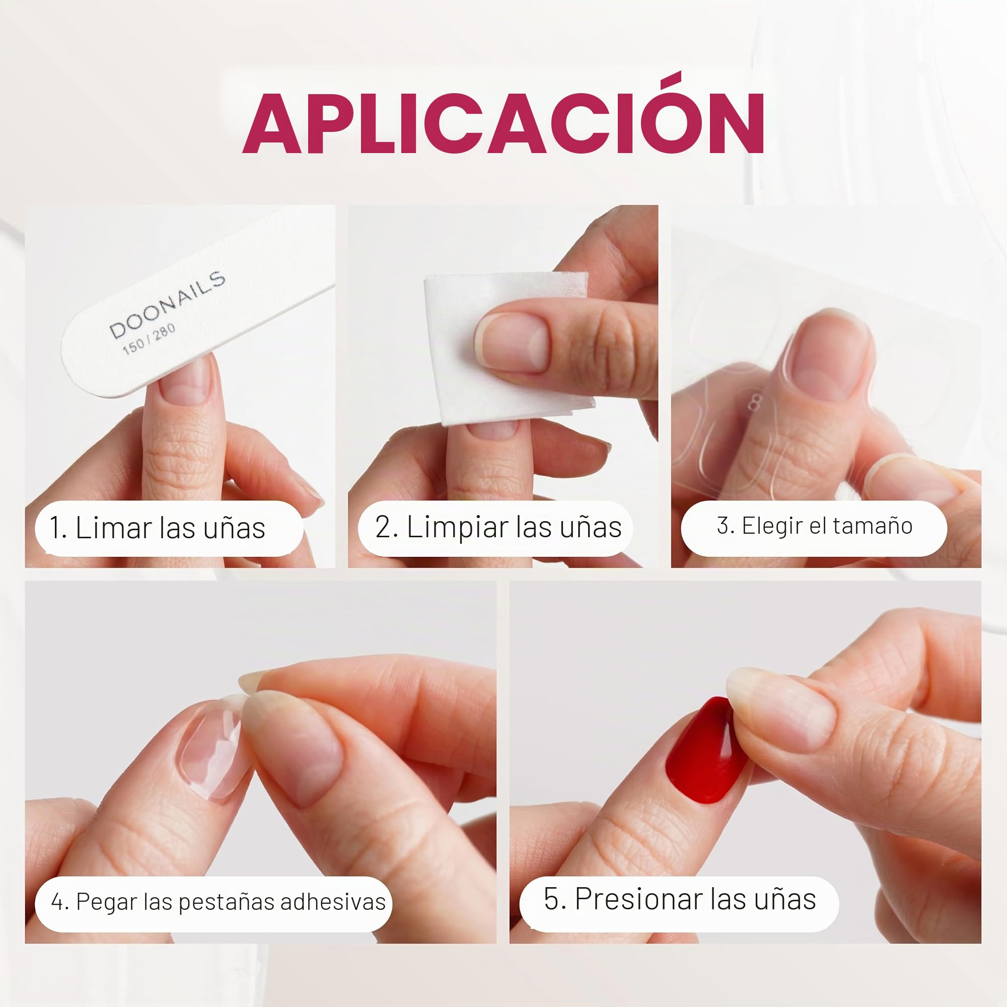DOONAILS – Gel Press On Nails Set 30 Almond Ombre – Uñas Suaves para Cobertura Completa – Natural y Agradable