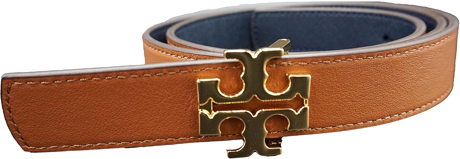 Tory Burch 39080 Royal Navy/Classic Tan Women's 1 1/2" Reversible Logo Belt ( Large) at  Women’s Clothing store