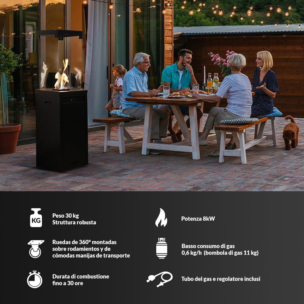 KRATKI Stufa da terrazza a gas G30/ 144,4 x 37 x 37 cm bianco Ecodesign 8,2 | Patio Light Riscaldatore a Gas Portatile 8,2 kW; Alimentato a Propano Butano G30/30mbar; Efficiente Riscaldatore per Esterni