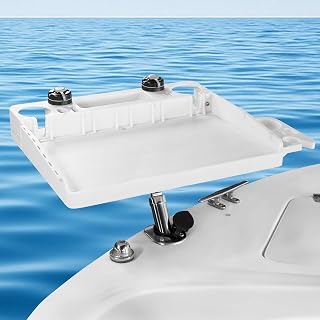 HITORHIKE Boat Cutting Board Bait Table with Stainless Steel Arm, Single Rod Holder, 360° Rotating Surface, Knife & Plier Slots, Drain Channel – Fish Cleaning & Fillet Station for Boats & Grills
