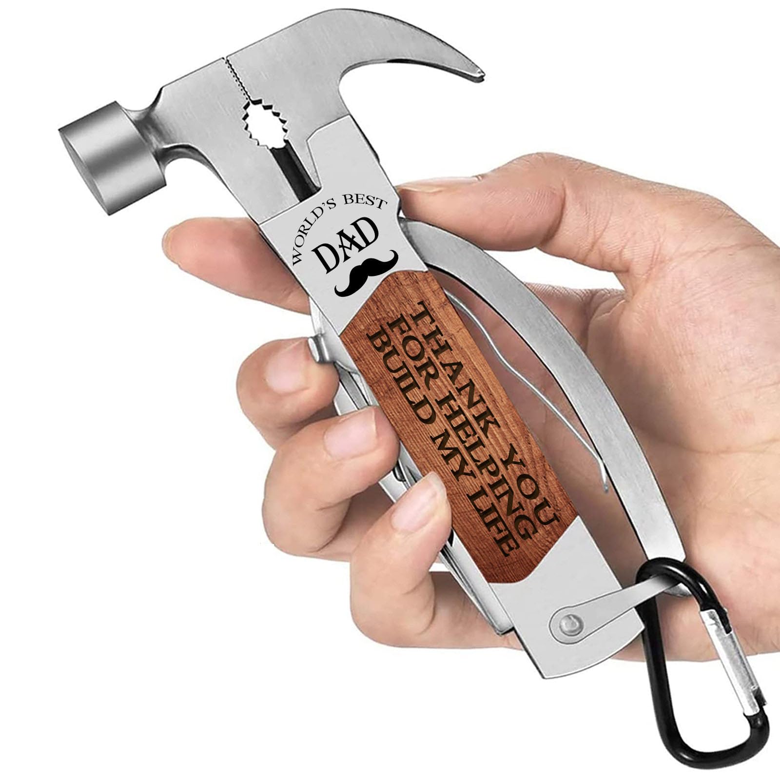 VEITORLD All in One Tools Hammer Multitool with Engraved Wooden Box, Stocking Stuffers for Dad Men, Gifts for Dad for Christmas, Dad Gifts from Daughter Son, Gift for Daddy Grandpa(Dad Build My Life)