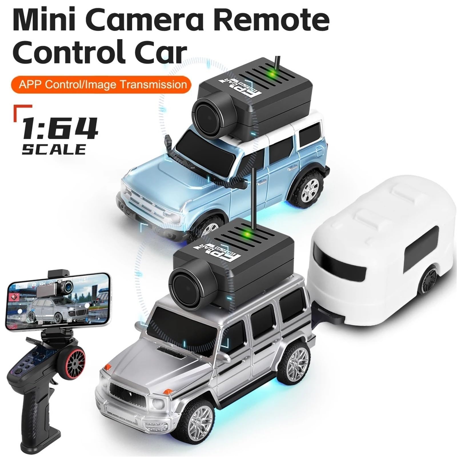 6405/6406-C 1:64 skala Mini FPV RC samochód z kamerą HD 720P, pilot zdalnego sterowania 2,4 GHz, transmisja wideo w czasie rzeczywistym, aplikacja/pilot zdalnego sterowania do wyścigów halowych