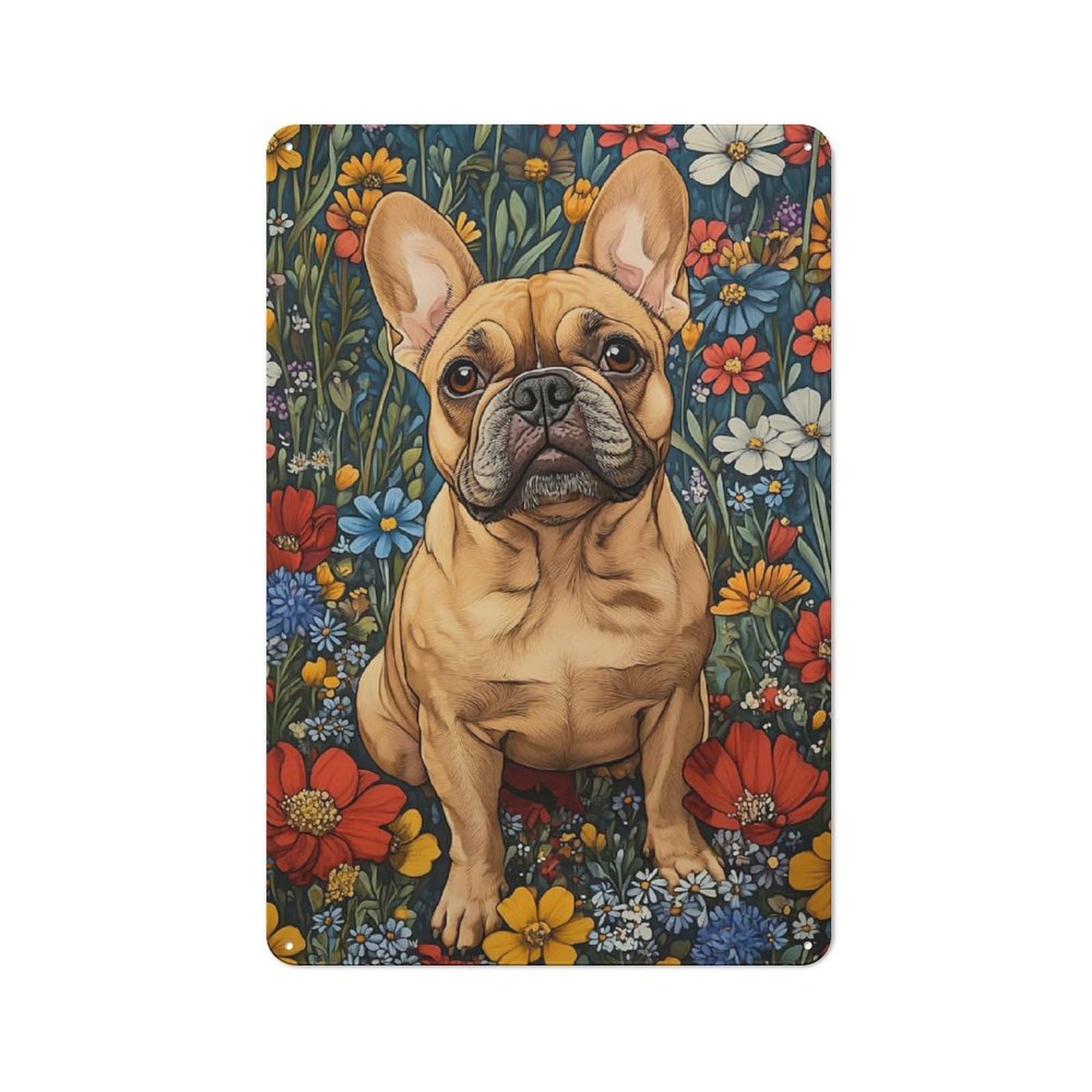 Junmoney French Bulldog In A Garden Dog Wall Art Prin Tin Wall Sign With T Design 30X20cm, Classic Bistro Wall Plaque For Bakery, Diner, Cafe Or Family Room
