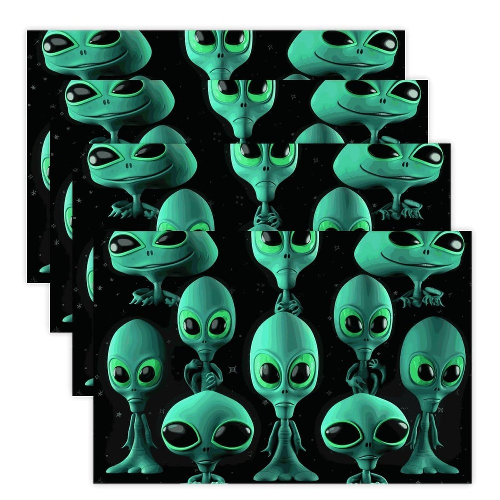 Aliens Place Mat for Restaurant, Portable Table Mat for Kitchen, Anti-Slip Placemats for Home, Fashionable Place Mats for Wedding, Party, Hotels, Apartments 30x45cm*4