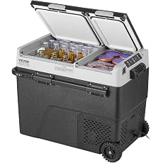 VEVOR Car Refrigerator, 12 Volt Car Refrigerator Fridge, 40QT/38L Dual Zone Portable Freezer, -4℉-50℉ Adjustable Range, 12/24V DC and 100-240V AC Compressor Cooler for Outdoor, Camping, Travel, RV