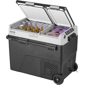 VEVOR Car Refrigerator, 12 Volt Car Refrigerator Fridge, 40QT/38L Dual Zone Portable Freezer, -4℉-50℉ Adjustable Range, 12/24V DC and 100-240V AC Compressor Cooler for Outdoor, Camping, Travel, RV