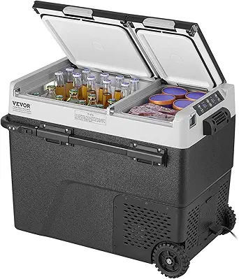 VEVOR Portable Car Refrigerator, 58 L / 61.5 QT Dual Zone Portable Freezer, -4℉-68℉ Adjustable Temperature, Compressor Cooler for Home, Outdoor, Camping, RV, Car