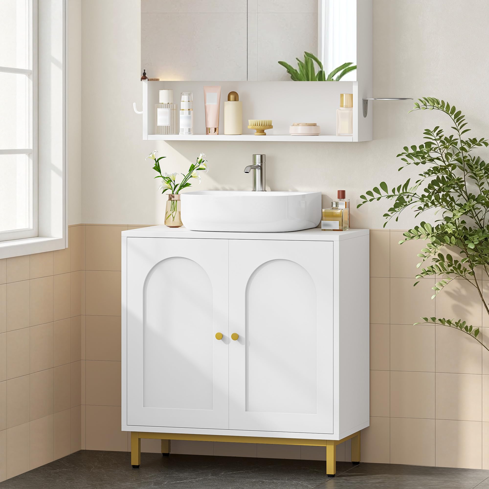 Hzuaneri Meuble sous lavabo, Meuble de Rangement pour Salle de Bain, Blanc