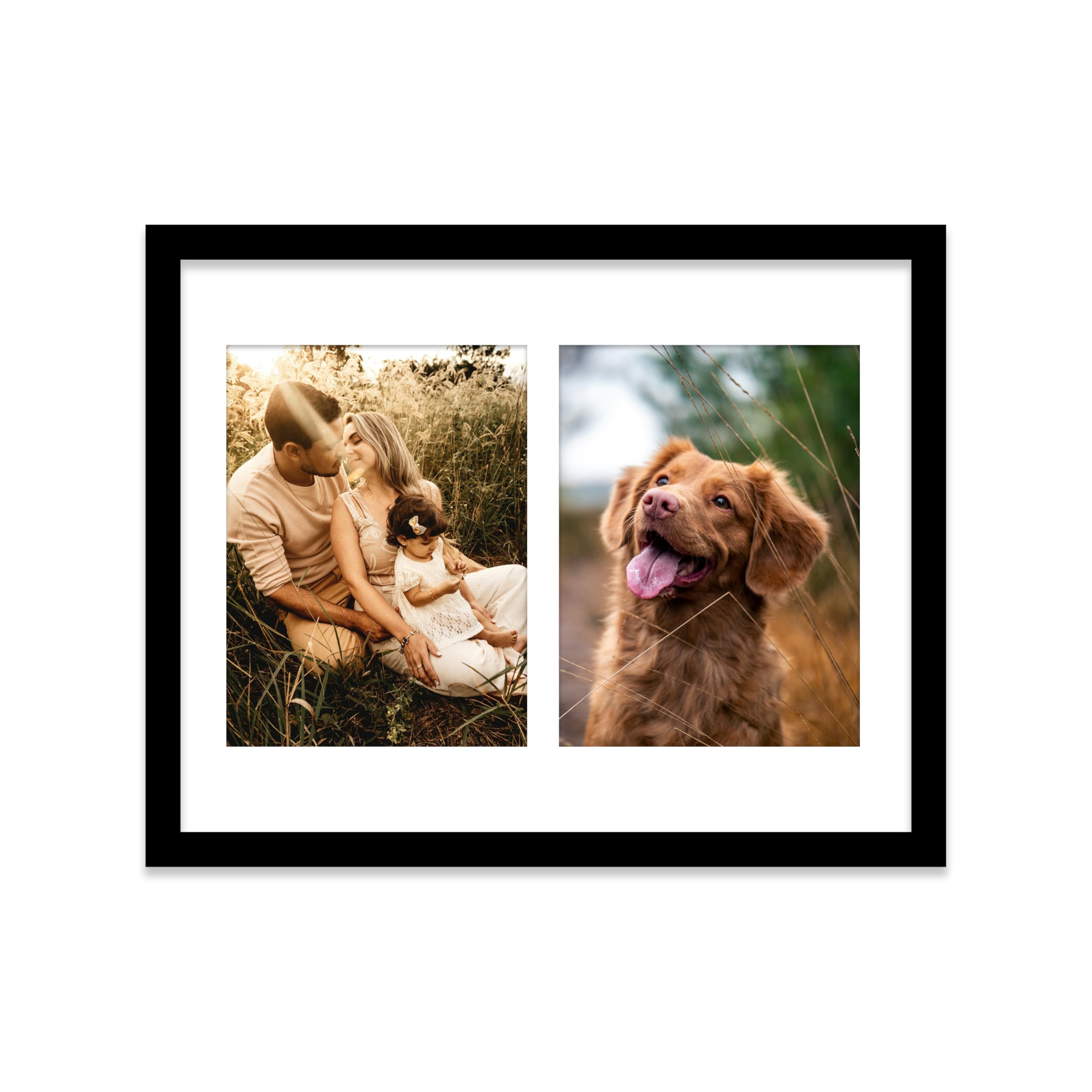 14x11 Inch 2 Opening Photo Collage Frame, Display Two 8x6 Inch Photos, Multi Aperture Family Picture Frame, Thin 22mm Edge, Black