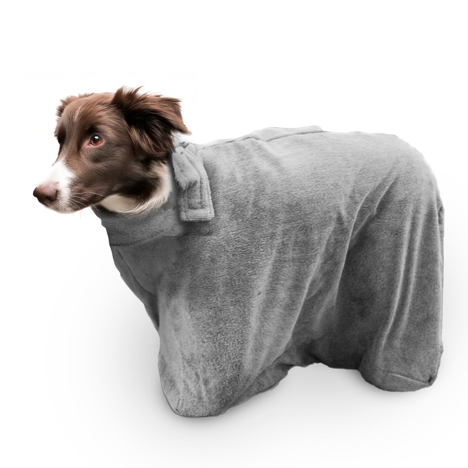 Doggybag - Mikrofaser-Hundetrockenbeutel - M - Rückenlänge 60 cm - Hundehandtuch - Extra SaugfäHig und Schnell Trocknendes mit Klettverschluss - Grau