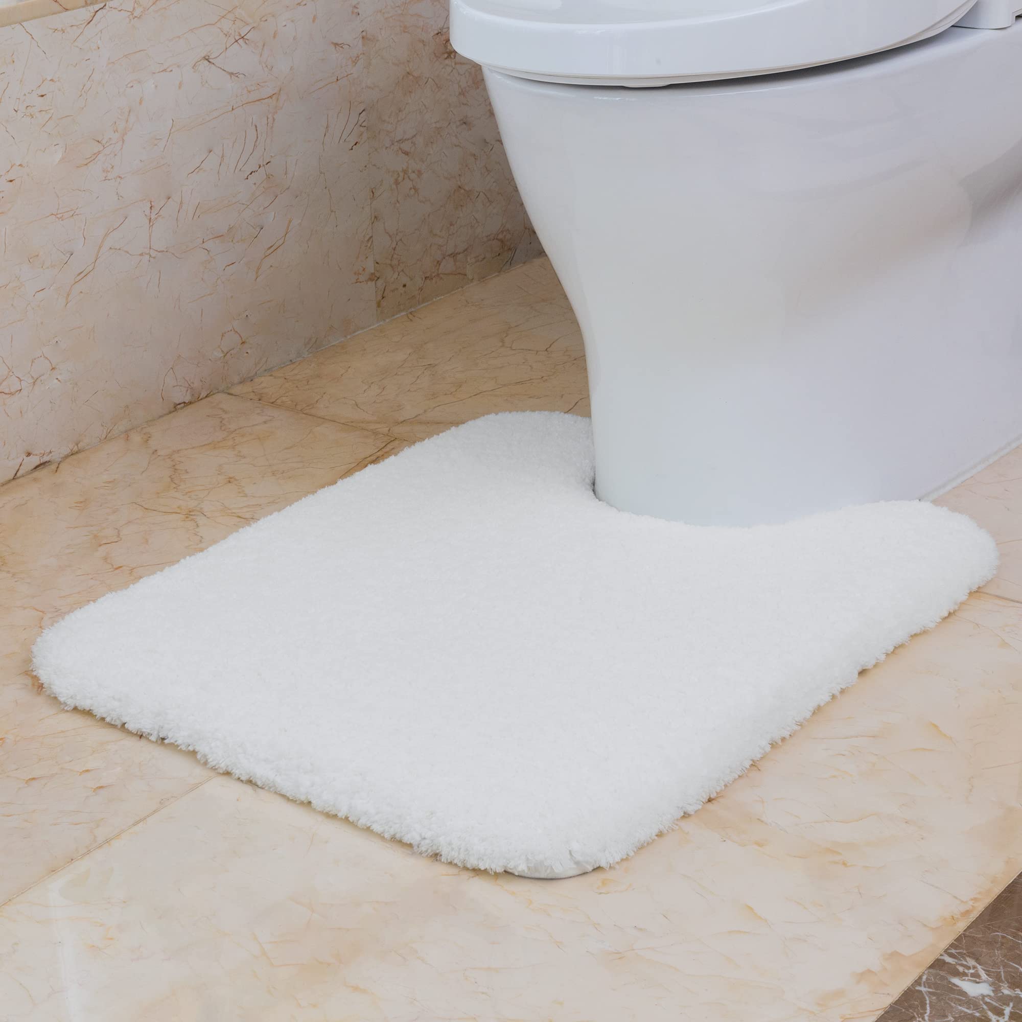 VANZAVANZU Toilet Contour Rug 20"x24" U-Shaped, Ultra Soft & Non Slip Absorbent Fluffy Thick Microfiber Machine Washable, Component of The Bathroom