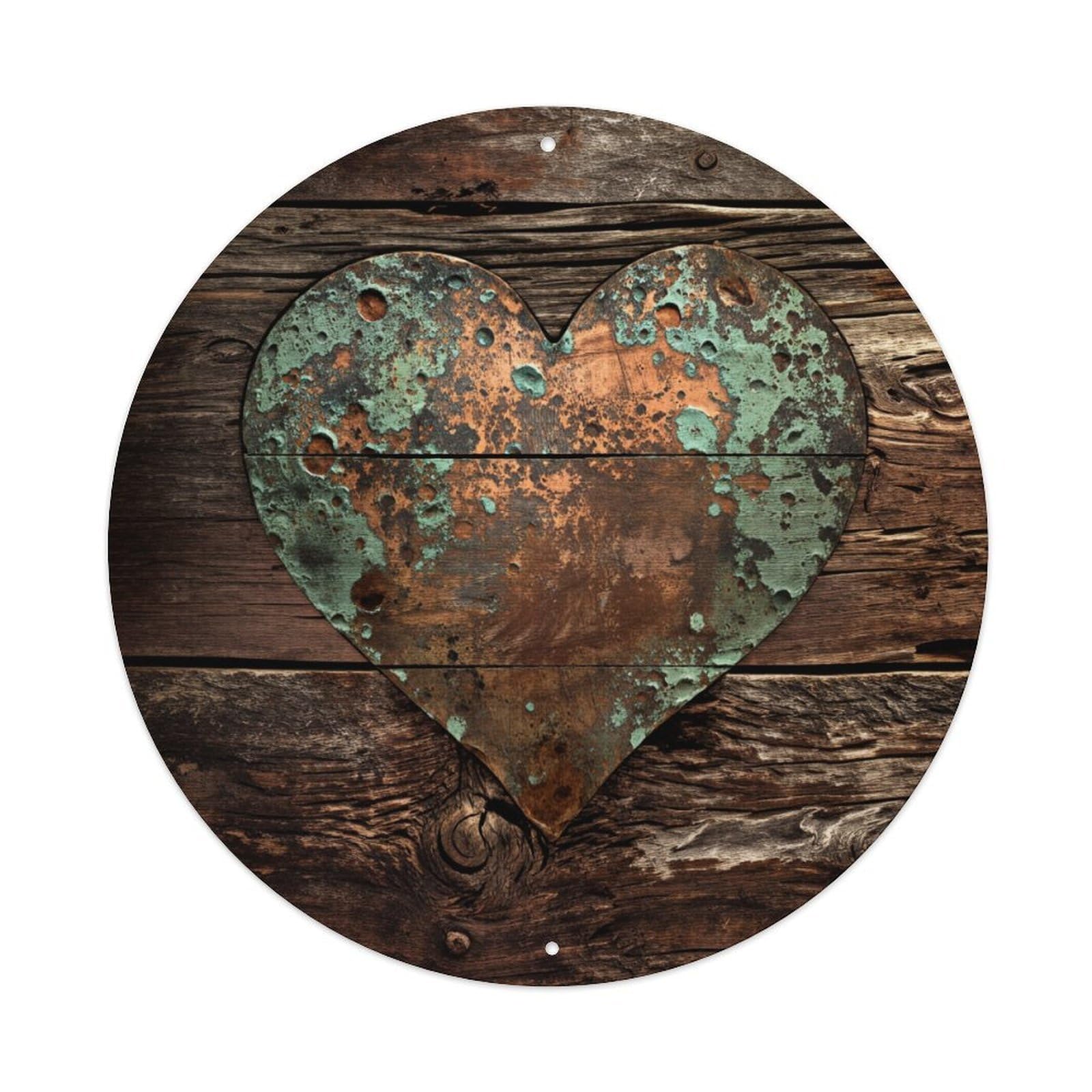 Rustic Heart On Wood Background Round Tin Sign Retro Metal Sign for Cafe Bar Pub Home Game Room Gym Club Wall Decoration Vintage Metal Poster 8x8 Inch