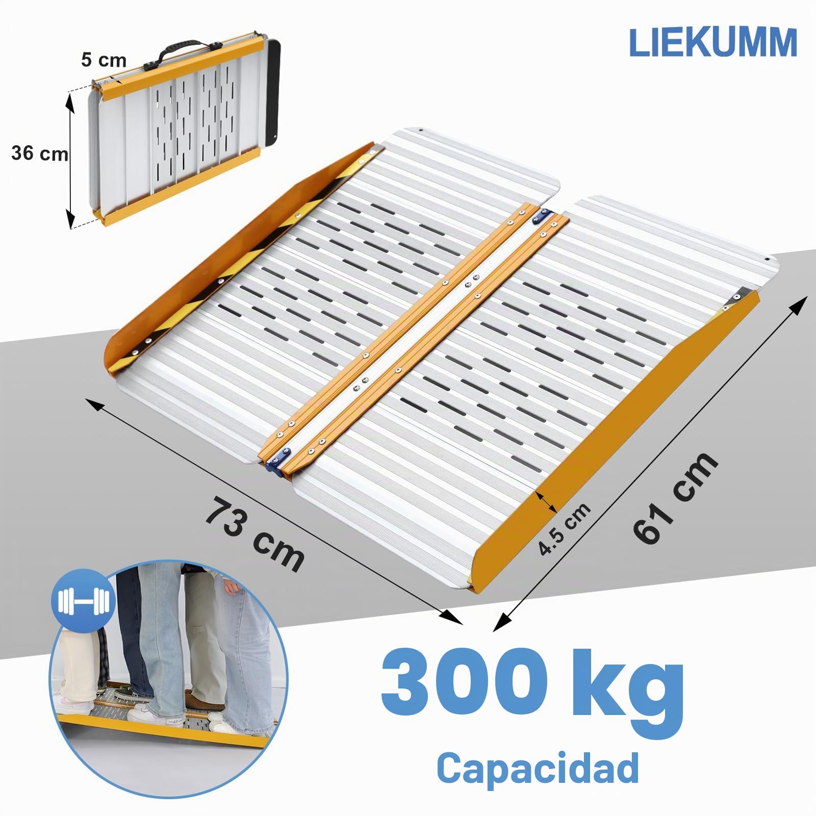 LIEKUMM Rampas para Silla de Ruedas Plegable 61 cm, Capacidad de Carga 300 kg, Rampa Silla de Ruedas de Aluminio para Escaleras y Escalones, Rampa para Silla de Ruedas de Uso Doméstico