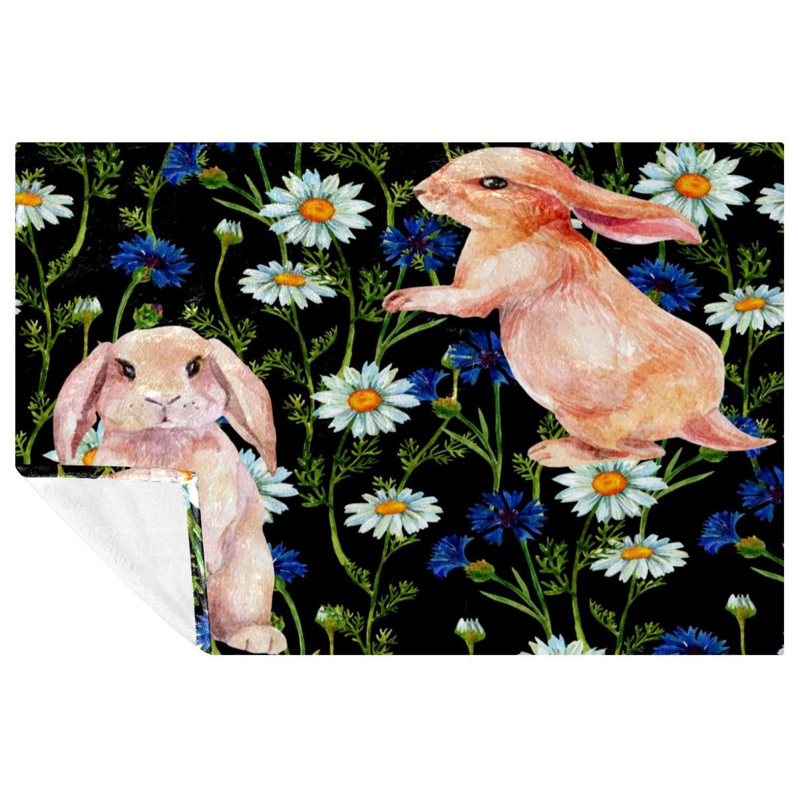 Couverture douce et chaude avec imprimé lapin camomille pour lit