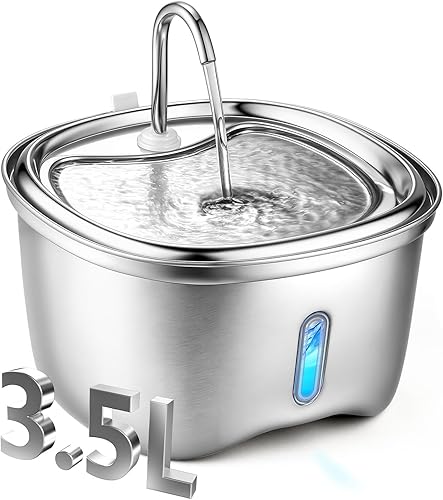 Fuente de agua para gatos, fuente de agua para mascotas de acero inoxidable de 120 oz3.5 L, bomba silenciosa automática, cuenco de agua para gatos