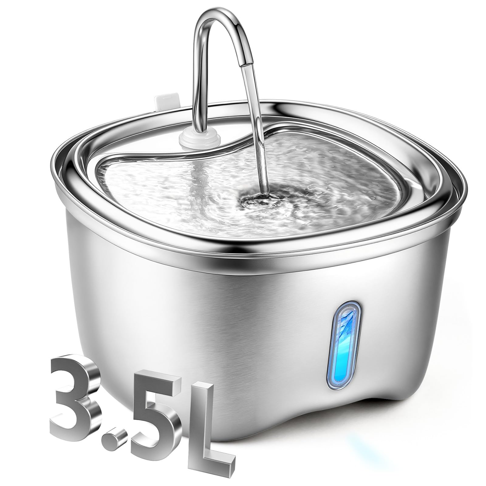 Kiwilove Cat Water Fountain Stainless Steel, 120oz/3.5l Water Fountains for Cats Indoor, Automatic Silent Pump, Easy Clean Water Bowl, with Replacement Filters, Unique Cat-Shaped Design