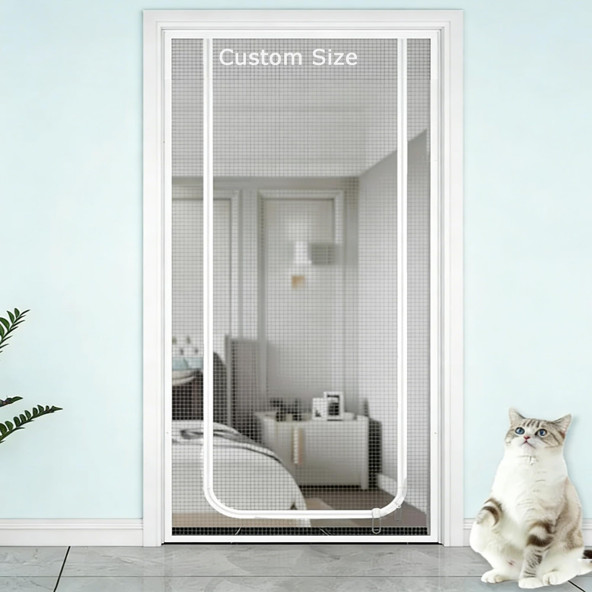 Xieminle Grey Custom Size Cat Resistant Mesh Screen Door, Heavy Duty Pet Screen Door For Dog Cat, Anti-Mosquito Fly Curtain, Prevent Pet Running Out From Living Room, Bedroom (Custom Size)