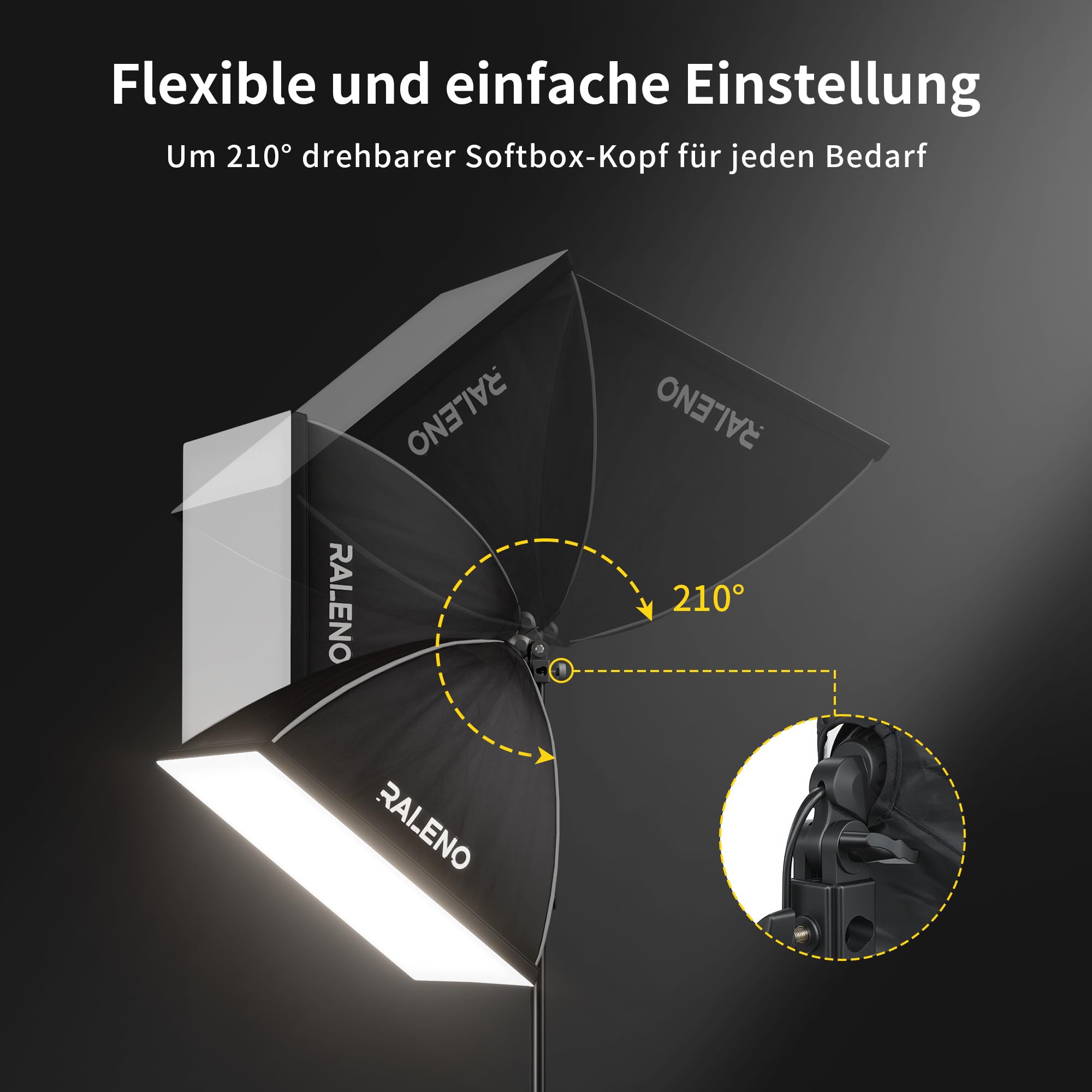RALENO Zestaw Oświetlenia Softbox, Zestaw Oświetlenia Fotograficznego 50x50 cm Cali z Żarówkami LED (50W | 5500K | CRI>97 | 3m Kabel) Miękki Pojemnik do Nagrywania/Fotografii Portretowej | Model: PS70