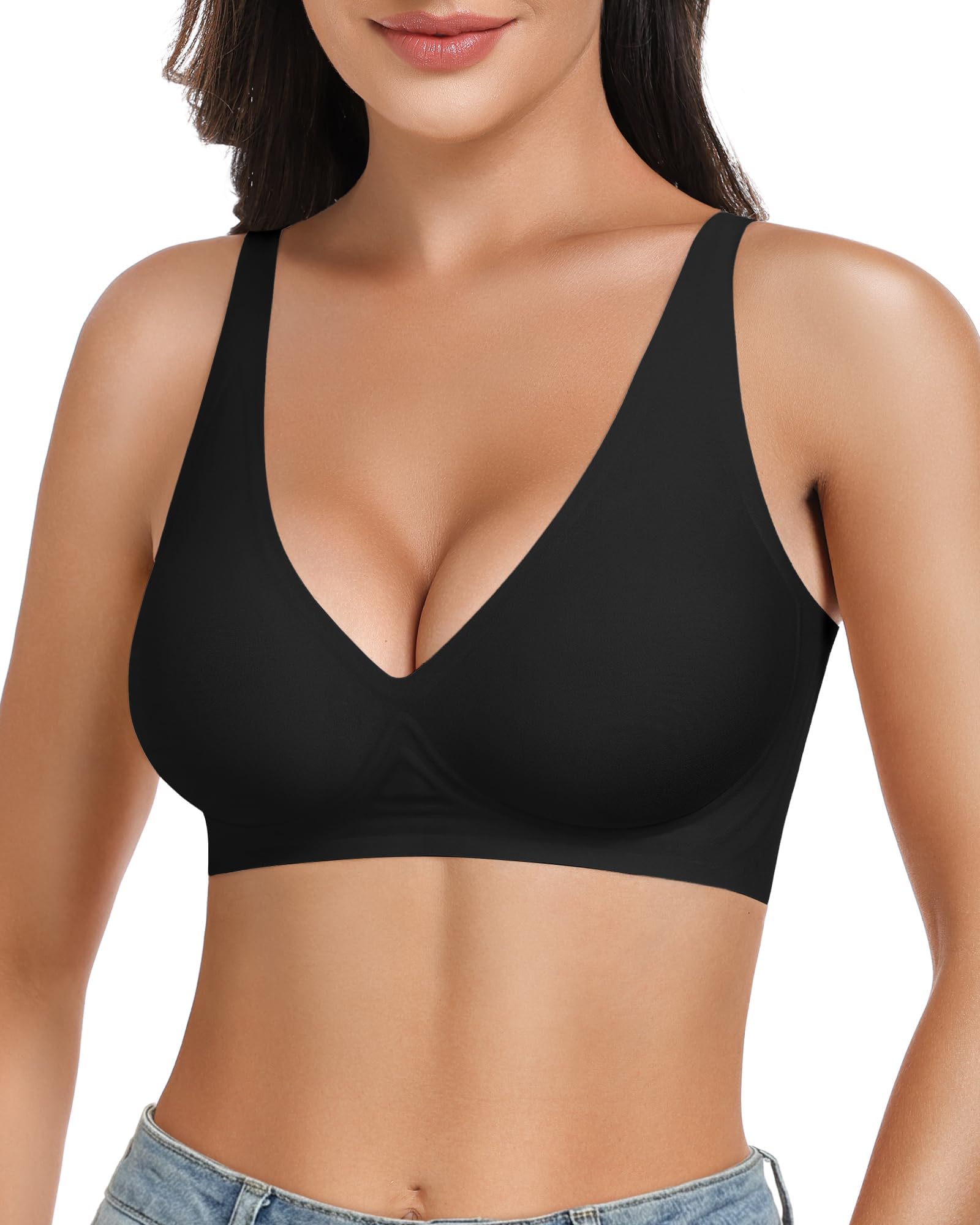 Deep V Bras for Women Comfort Wireless Bralettes Adjustable Seamless Bra with Extender