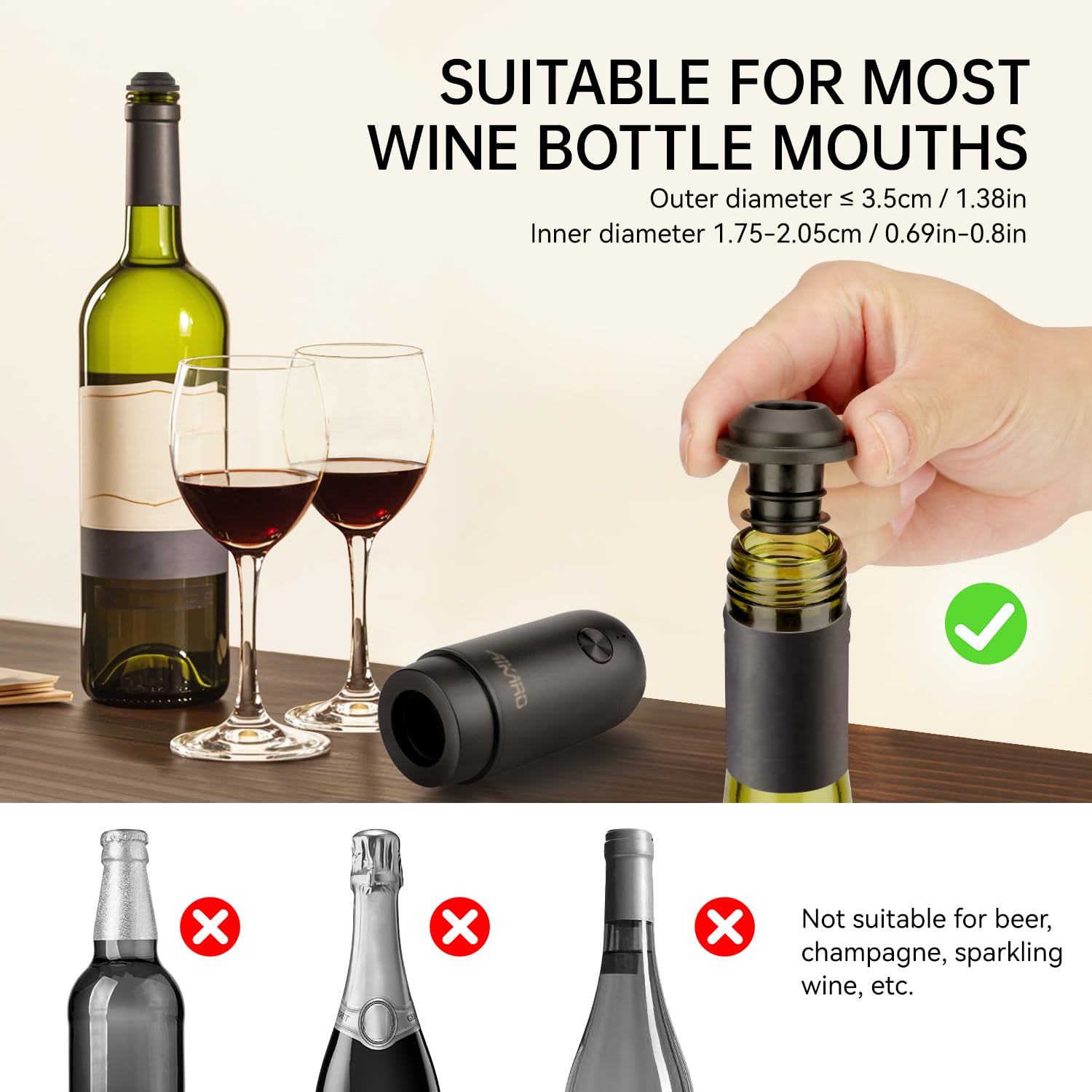 AIKARO - Pompa a vuoto elettrica per vino con 2 tappi, conservatore automatico di vino, ricaricabile