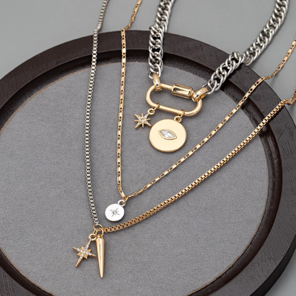 Layered Necklaces For Women,3PCS Chunky Mixed Metal Necklace Two Tone Gold and Silver Plated Necklace Stack Multi Layered Coin Pendant Paperclip Chain Necklaces Trendy Statement Jewelry - Image 6