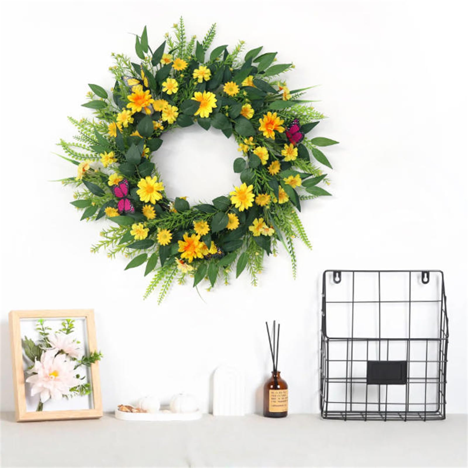 Türkränze, 60 cm Künstliche Sonnenblume TüRkranz, Frühlings und Sommerkranz, Kranz Deko, Türkranz Ganzjährig für Hochzeit Garten Türdekoration