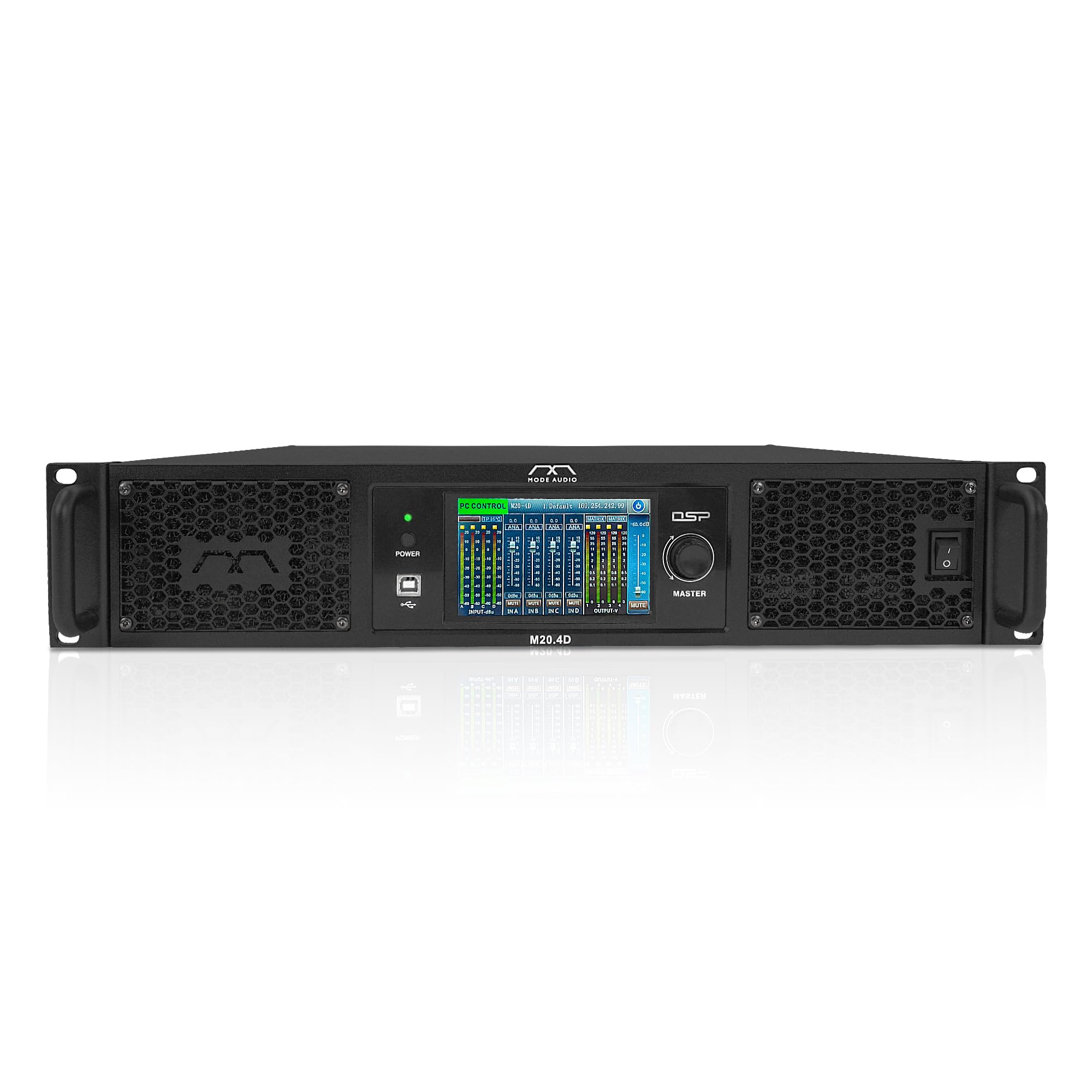 Sound Town MODE Audio Class-D 4-Channel PA/DJ Professional Power Amplifier, DSP, Dante, FIR, 4 x 3400W RMS at 4?, Capacitive Touch Screen, PFC Power (M20.4D)