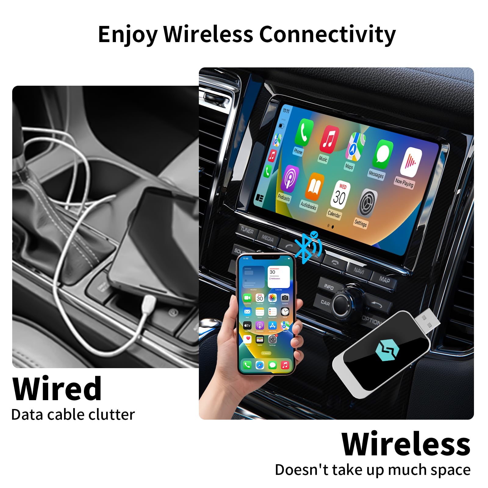 Car AI BOX Adattatore Carplay Wireless Android Auto 2 In 1 Smart Box Carplay Cablato Per 87526651
