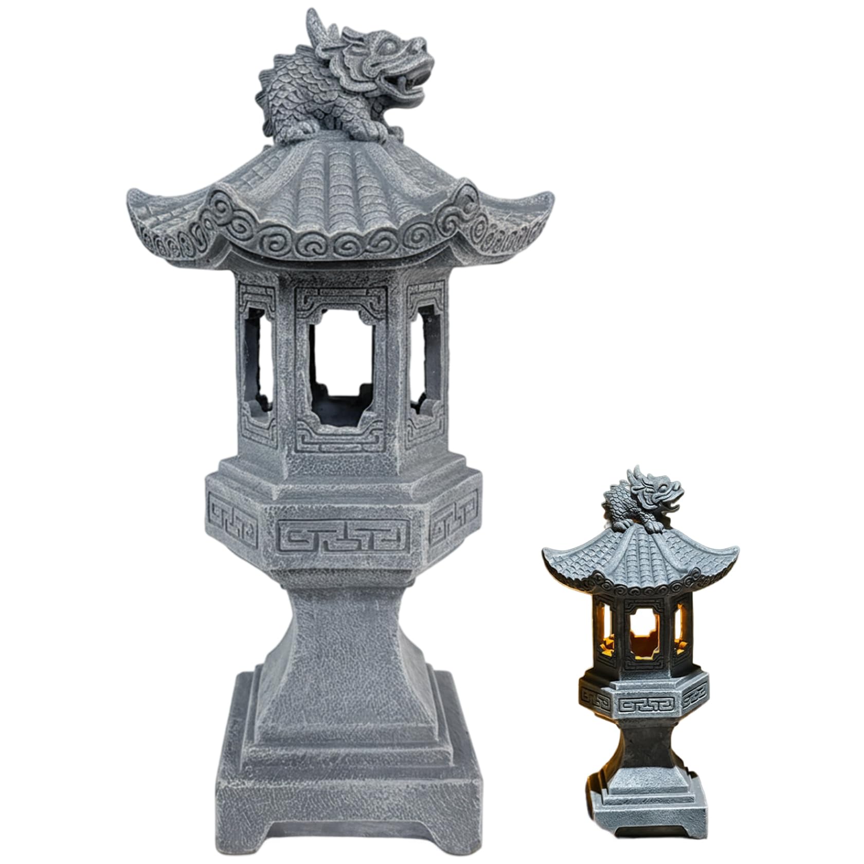 Ginwrek Pagoda Lantern Pagoda Garden Statue, Resin Solar Japanese Lantern, Decorative Zen Garden Landscape for Yard Patio Lawn, Style1
