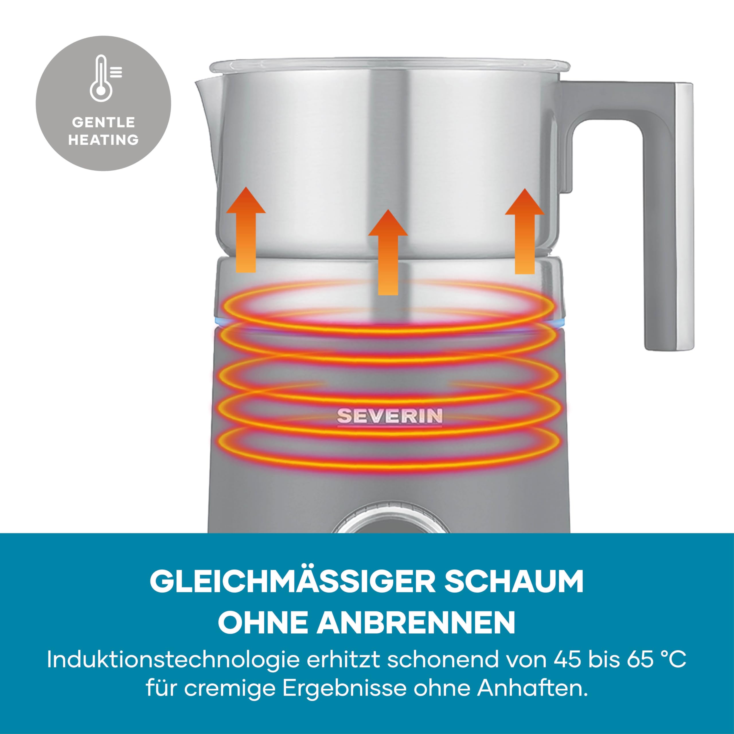 SEVERIN SPUMA 700 Plus Induktions-Milchaufschäumer, 13 Programme, OLED-Display, LED-Lichtring mit Statusanzeige, einfache Reinigung, Barista-Ausgusszotte, Edelstahl-gebürstet, schwarz, SM 3587