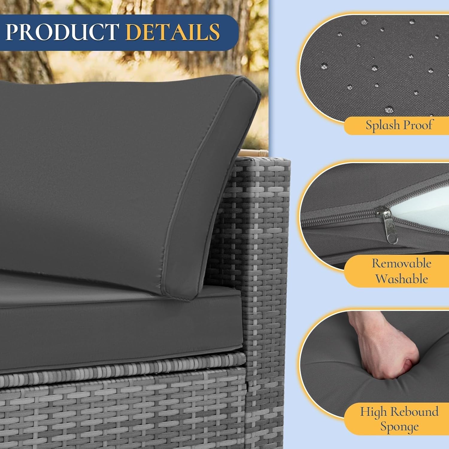 Outdoor Conversation Sets Wicker Sectional Couch Rattan Sofa for Garden, Balcony, Backyard, Grey-Grey 7 Pieces Outdoor Patio Furniture Set, with Thick Cushions & Coffee Table