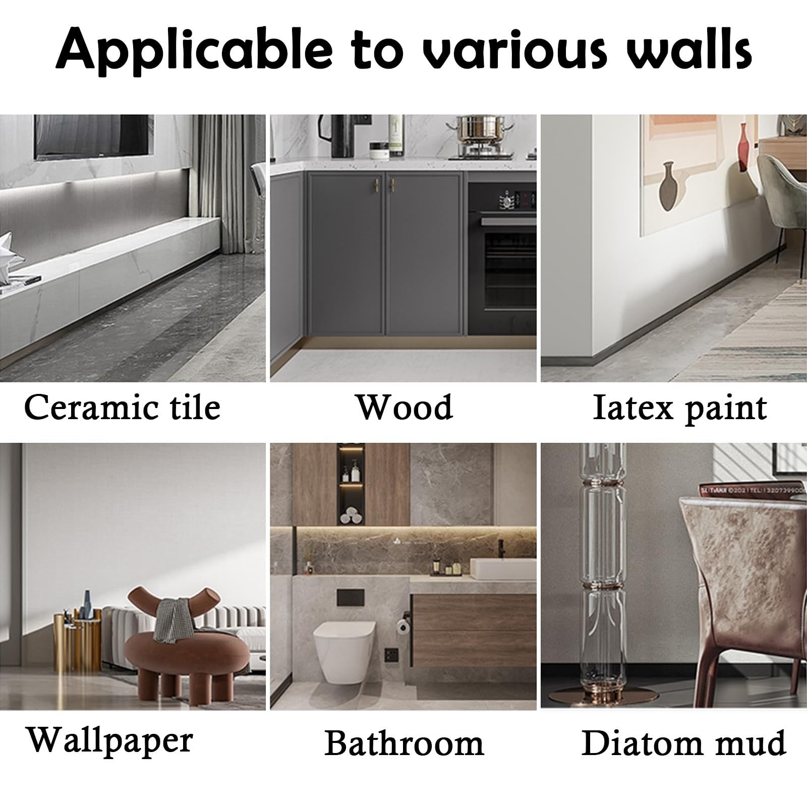 Battiscopa in alluminio, altezza 8 cm, battiscopa per pavimento in metallo, per pareti in cemento, bordo in alluminio per ufficio, hotel, corridoio, ospedale