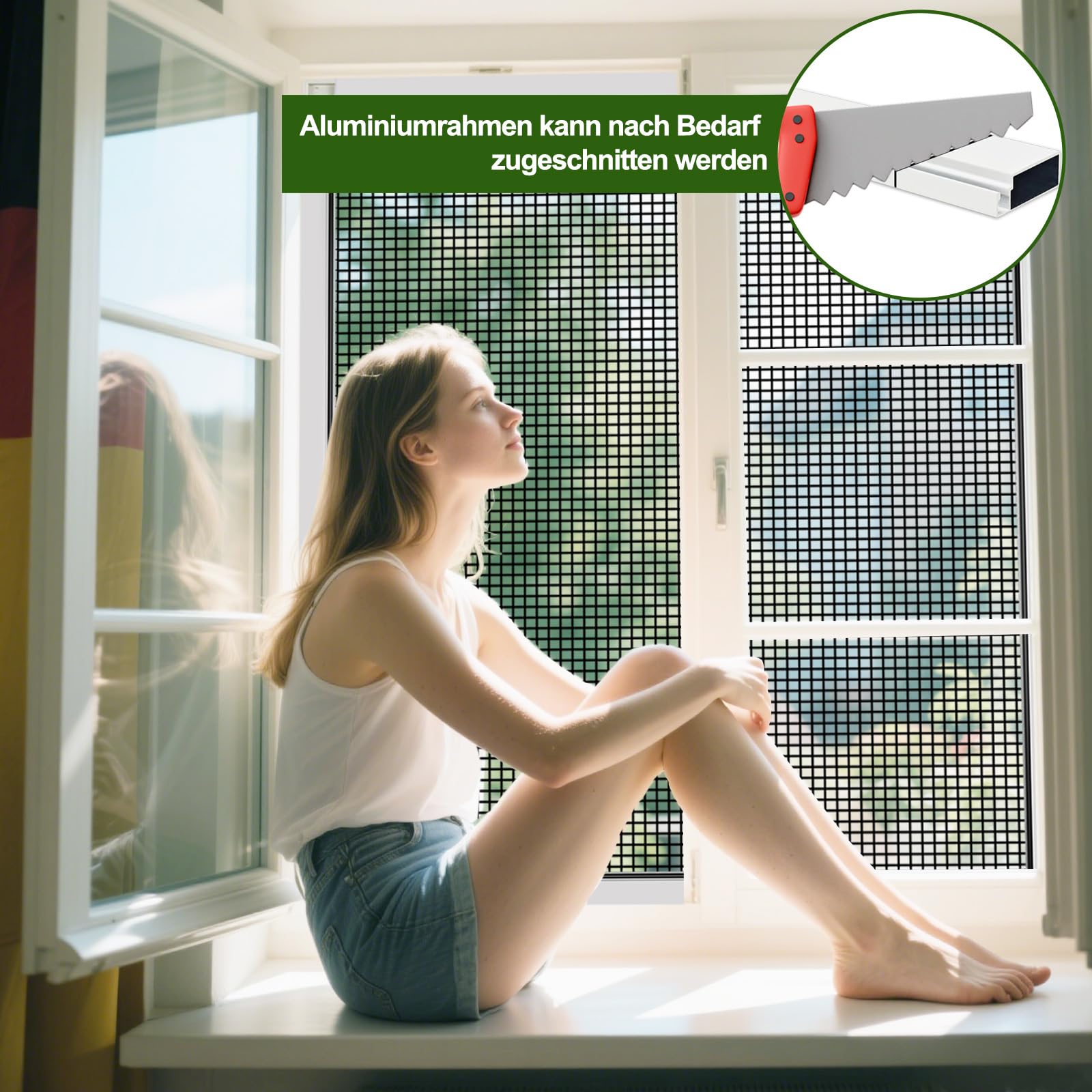 Fliegengitter Fenster mit Rahmen, Insektenschutz Fliegengitter Fenster Fliegenschutz Alurahmen, 120 x 100 cm Fliegengitter zum Klemmen, Mückenschutz Fliegenschutzgitter Montage ohne Bohren