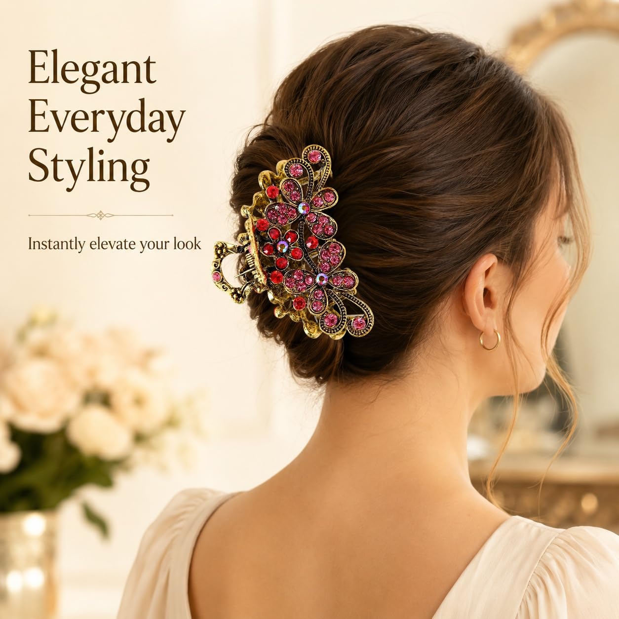 Rhinestone Hair Clips Sparkling Flower Rhinestone Claw Clip, Luxury Vintage Diamond Accessories for Women for Wedding Party Vacation Daily Hairstyle Decor