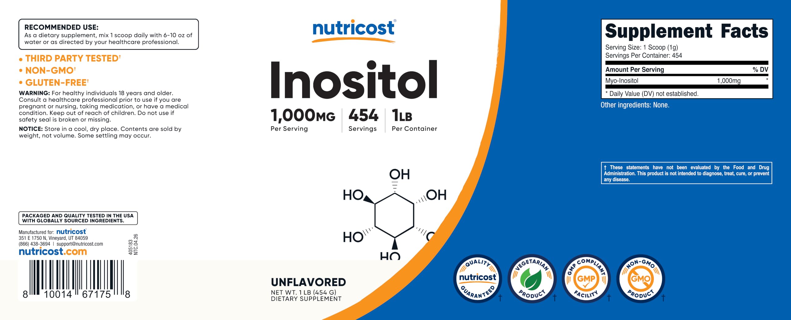 Nutricost Inositol Powder 1LB (454 Grams) - Gluten Free, Non-GMO — Amazon image 6