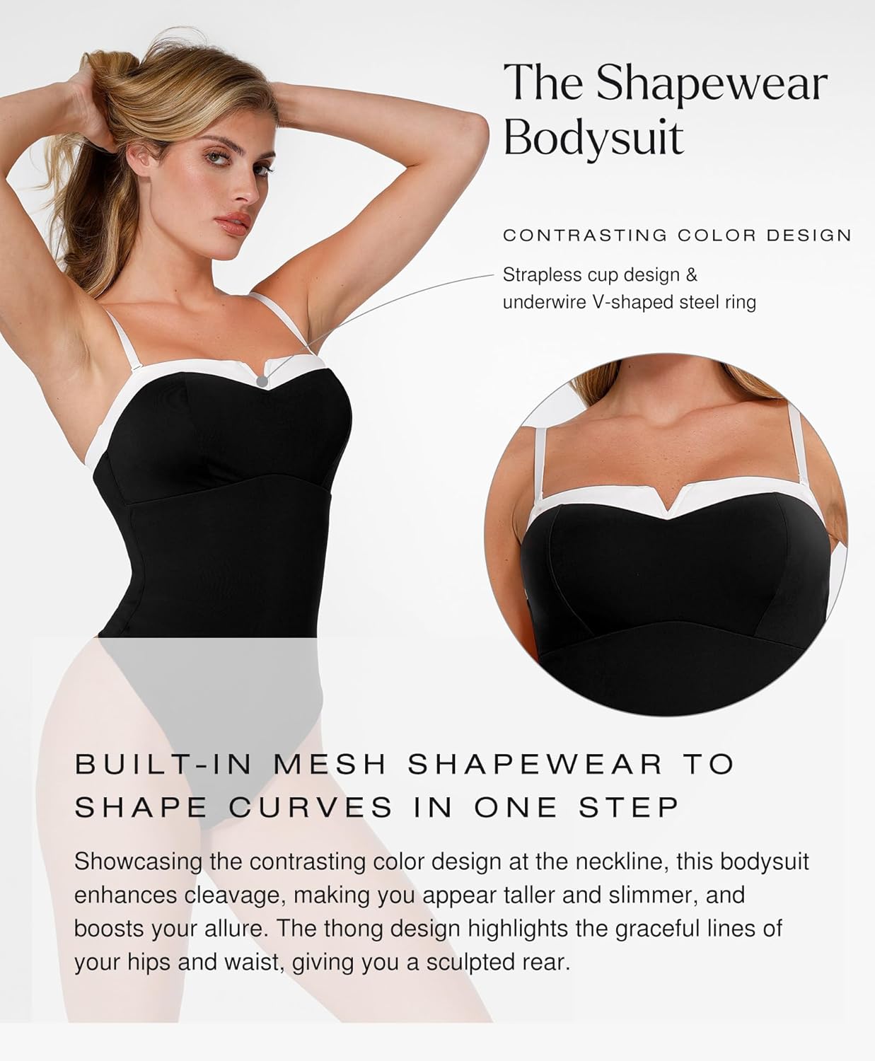 Popilush Shapewear Bodysuits For Women Contrasting Color Body Suits Tummy Control Body Shaper