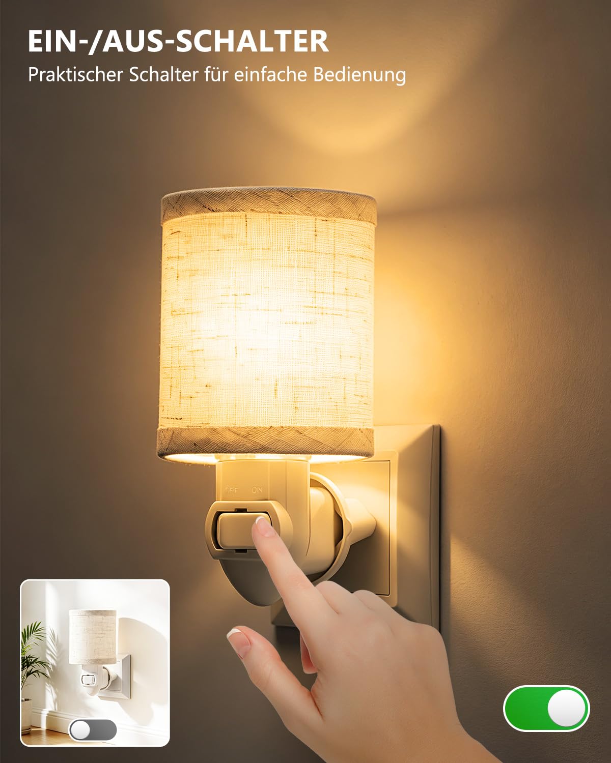 Nachtlicht Steckdose, LED Plug-in Nachtlicht Kinder Warmweiß 2200K, Steckdosenlampe für Schlafzimmer, Wohnzimmer, Flur, 2er Pack (2 x E14 1W LED-Lampe enthalten)