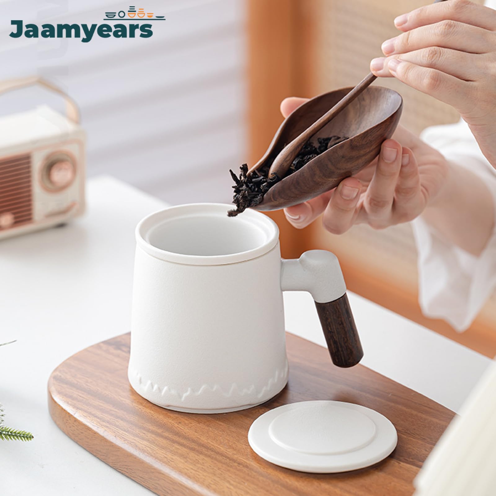 Taza de té con infusor y tapa, taza de té de cerámica de hojas sueltas, capacidad de 400 ml para preparar café y té