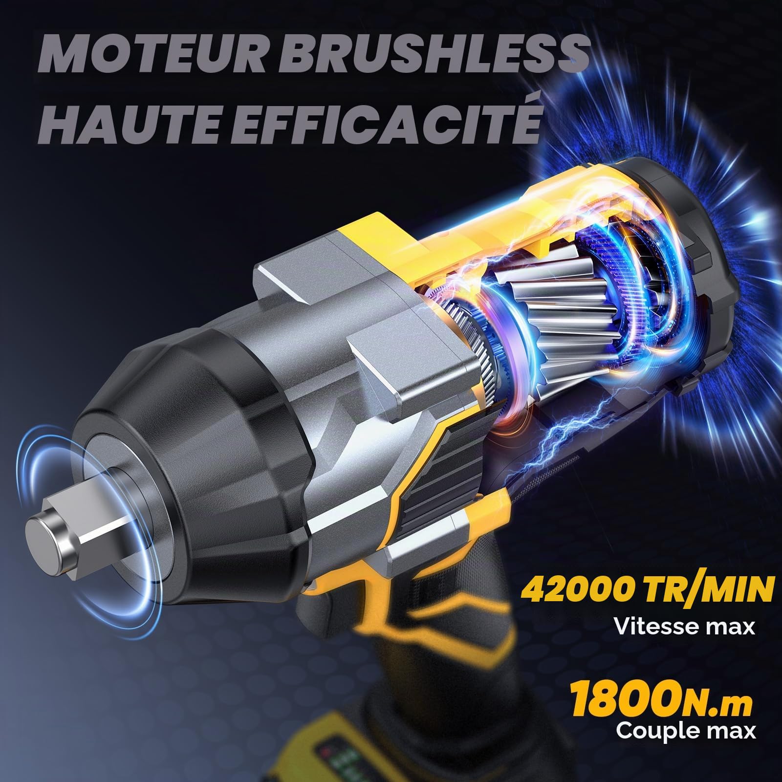 Visseuse à Chocs Sans Fil Gisam 1800 N.M, Visseuse à Chocs à Moteur Sans Balais 1/2" Avec Deux Batteries De 4000 Mah, Chargeur Rapide, 5 Douilles, Visseuse à Chocs Pour L'Automobile Et Les Animaux