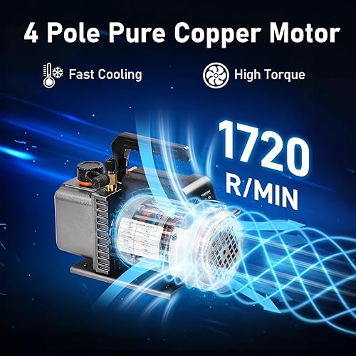 Miniatura 6 de Bomba de vacío HVAC de una sola etapa de 3.5 CFM 14 HP 110V para sistemas R134a R12 R22 R410a R502, bomba de vacío de CA automática para recarga de